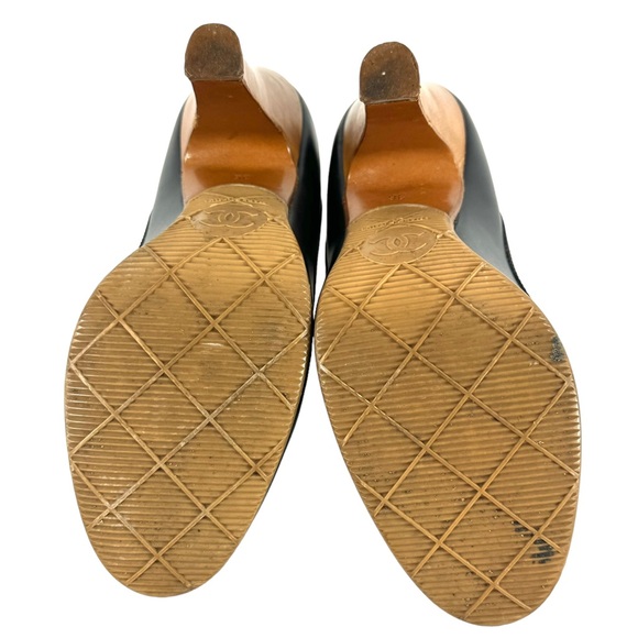 CHANEL Interlocking CC Black Leather Vintage Heeled Pumps Made in Italy 36-6US - Picture 14 of 16